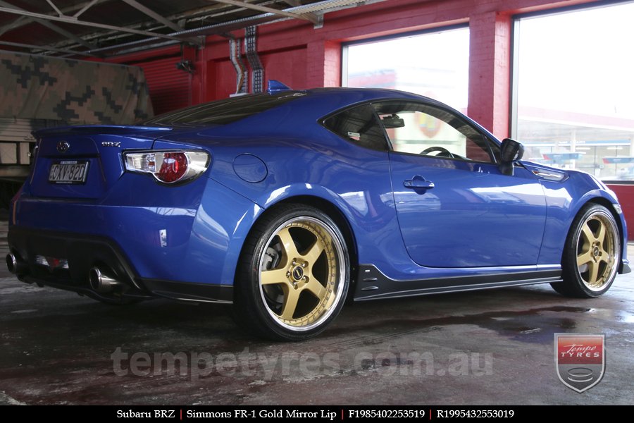 19x8.5 19x9.5 Simmons FR-1 Gold on SUBARU BRZ