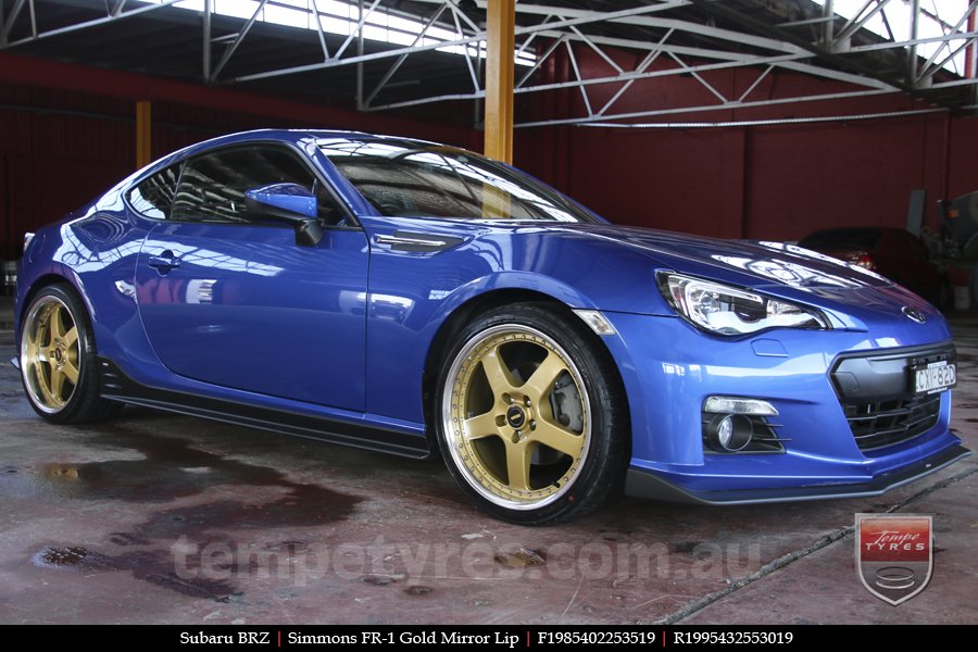 19x8.5 19x9.5 Simmons FR-1 Gold on SUBARU BRZ