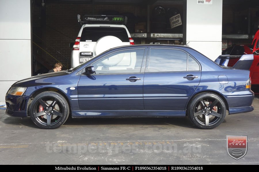 18x8.0 18x9.0 Simmons FR-C Matte Black NCT on Mitsubishi Evolution