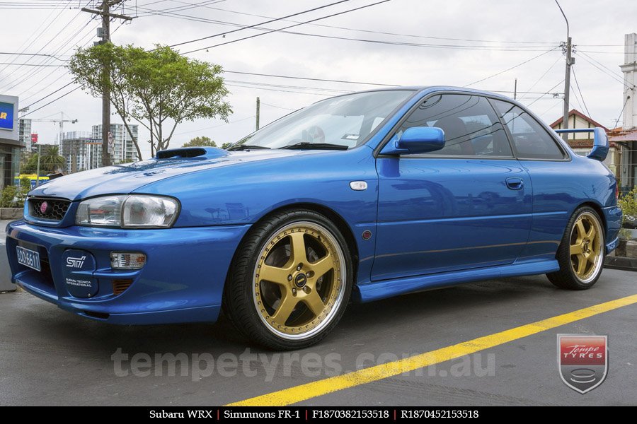 18x7.0 18x8.5 Simmons FR-1 Gold on SUBARU WRX