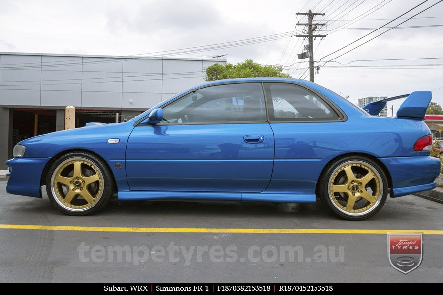 18x7.0 18x8.5 Simmons FR-1 Gold on SUBARU WRX