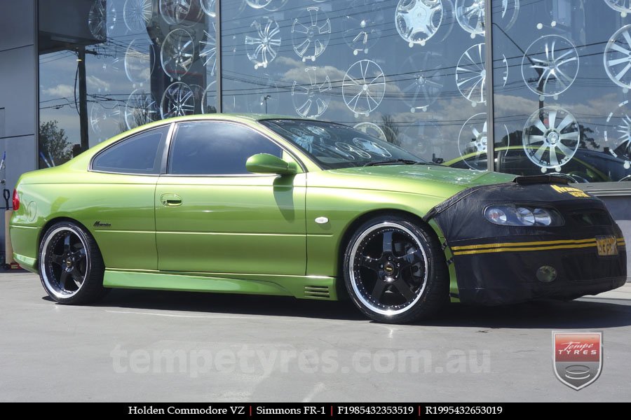 19x8.5 19x9.5 Simmons FR-1 Gloss Black on HOLDEN COMMODORE