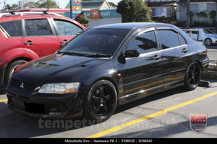 18x8.5 18x9.5 Simmons FR-1 Satin Black on Mitsubishi Evolution