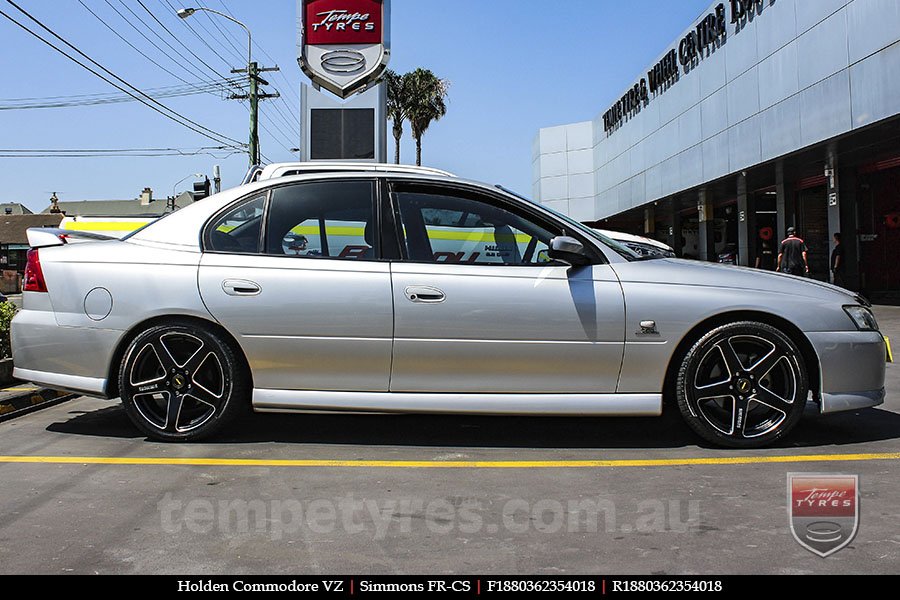 18x8.0 18x9.0 Simmons FR-CS Matte Black Chamfer Edge on HOLDEN COMMODORE VZ