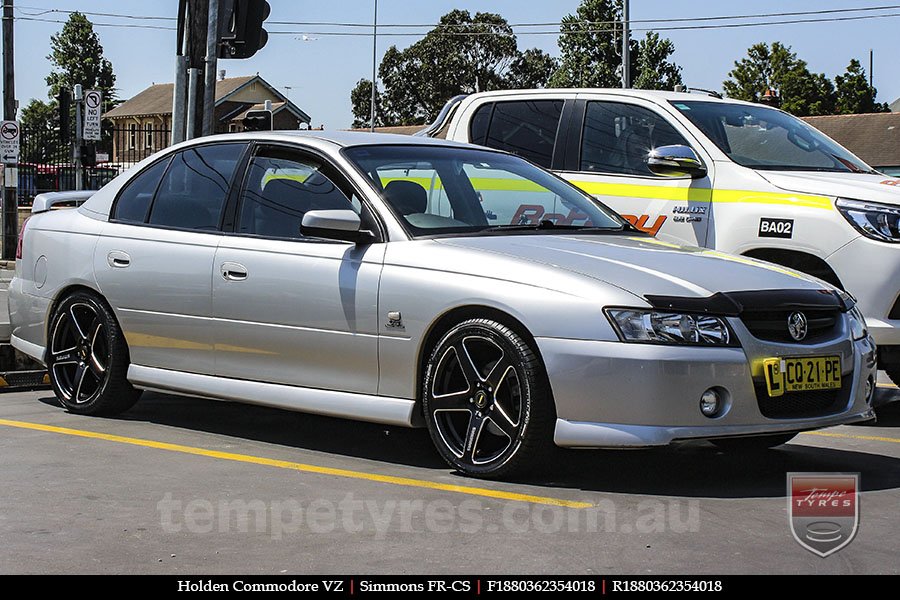 18x8.0 18x9.0 Simmons FR-CS Matte Black Chamfer Edge on HOLDEN COMMODORE VZ