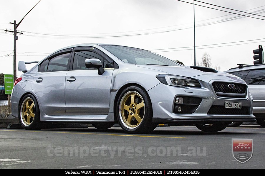 18x8.5 18x9.5 Simmons FR-1 Gold on SUBARU WRX