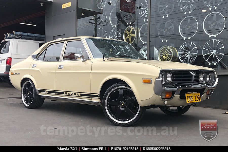 18x7.0 18x8.5 Simmons FR-1 Gloss Black on MAZDA RX4