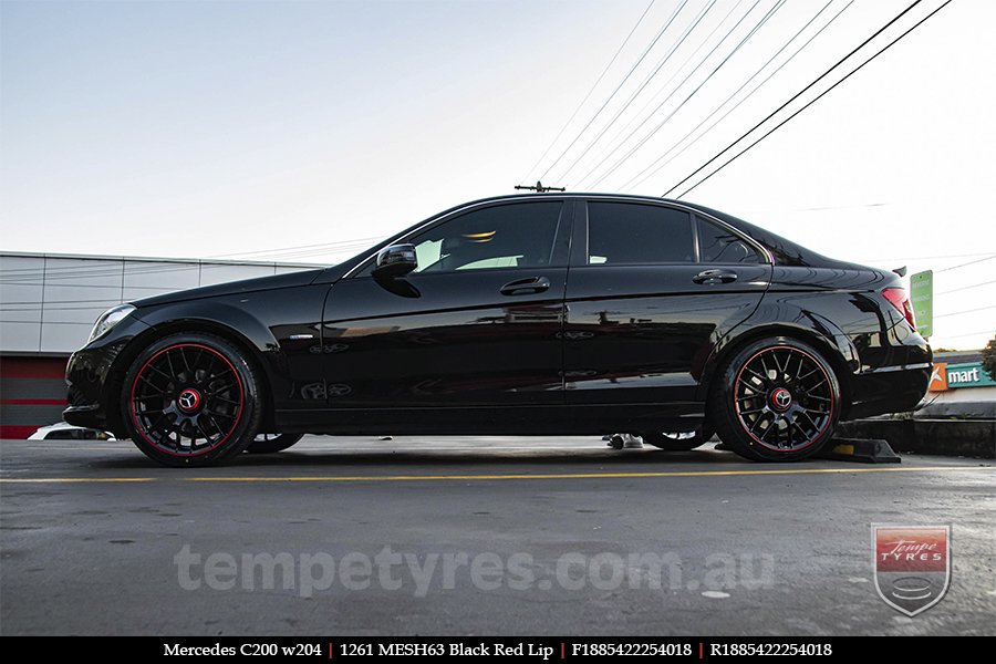 18x8.5 1261 MESH63 Black Red Lip on MERCEDES C-Class