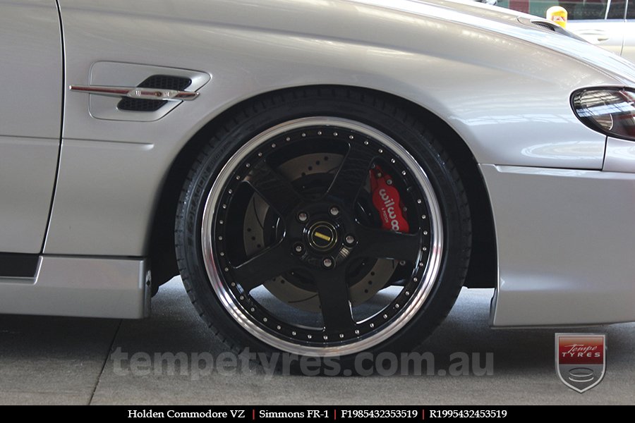 19x8.5 19x9.5 Simmons FR-1 Gloss Black on HOLDEN COMMODORE VZ