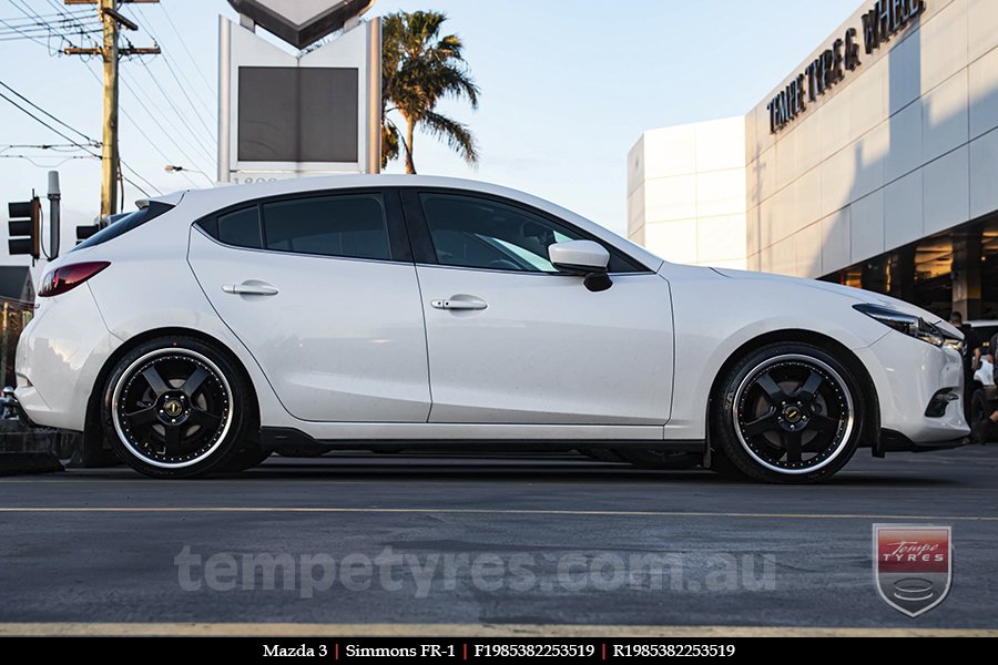 19x8.5 19x9.5 Simmons FR-1 Gloss Black on MAZDA 3