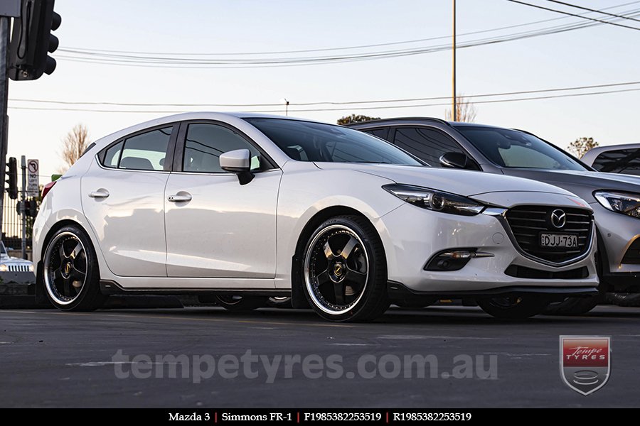 19x8.5 19x9.5 Simmons FR-1 Gloss Black on MAZDA 3