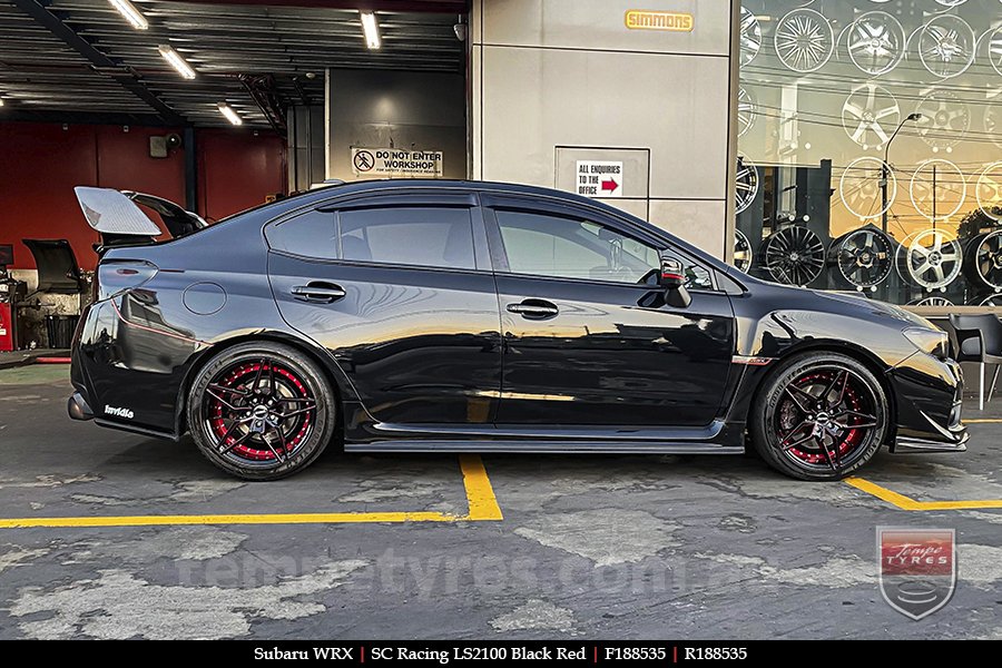 18x8.5 SC Racing LS2100 Black Red on SUBARU WRX