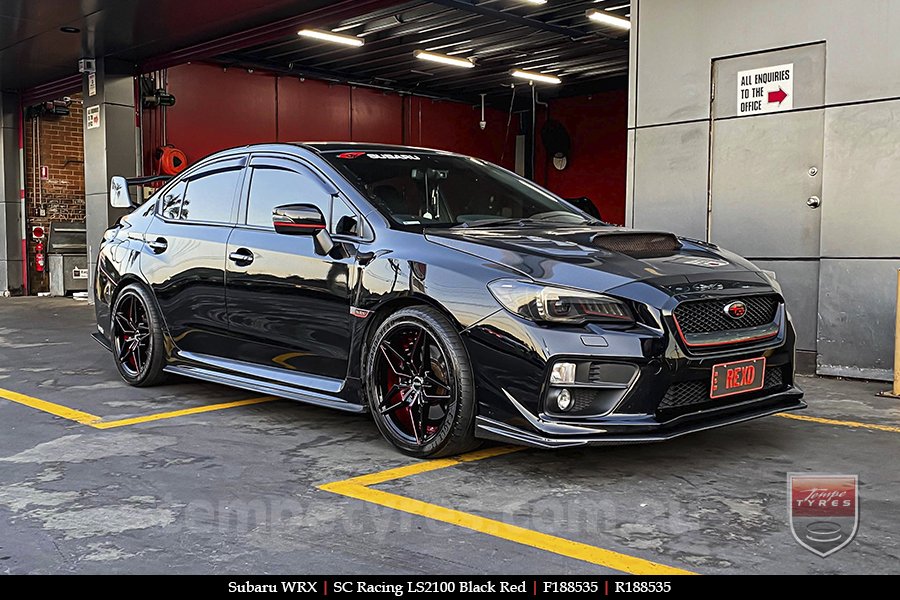 18x8.5 SC Racing LS2100 Black Red on SUBARU WRX