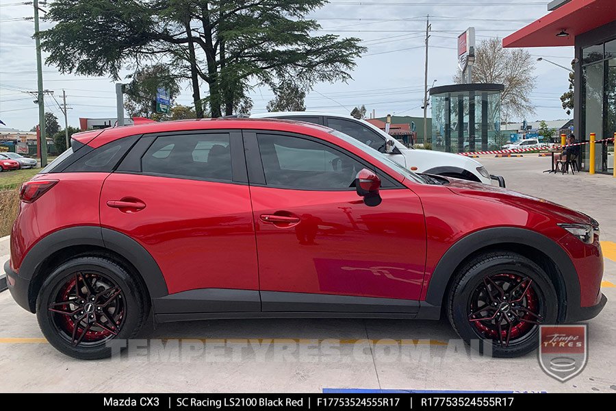 17x7.5 SC Racing LS2100 Black Red on Mazda CX3