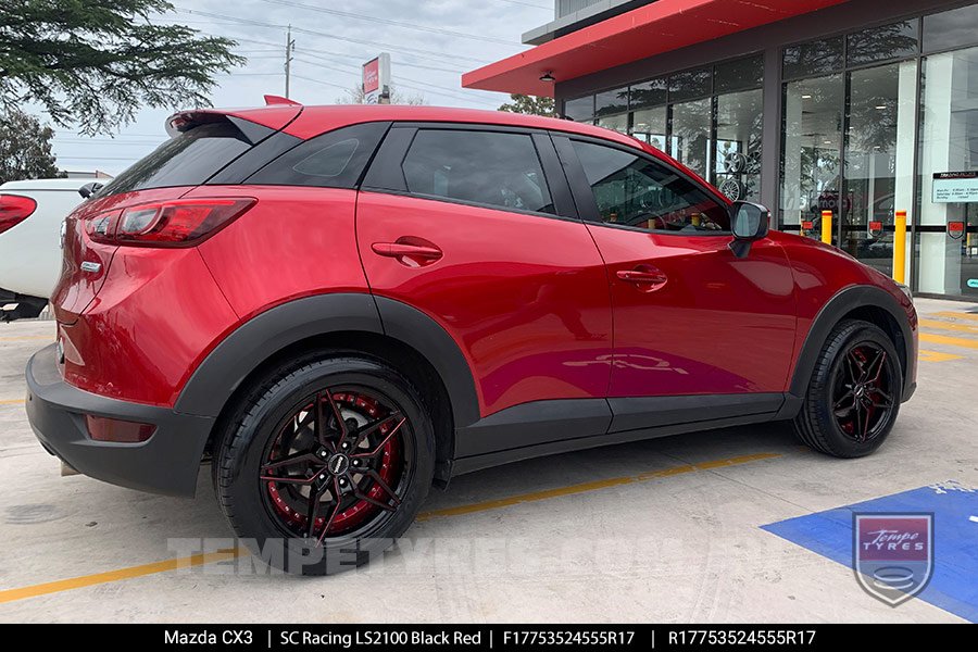 17x7.5 SC Racing LS2100 Black Red on Mazda CX3