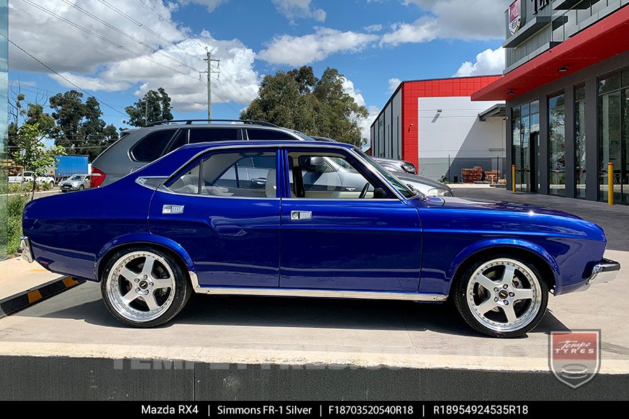 18x7.0 18x8.5 Simmons FR-1 Silver on Mazda RX4