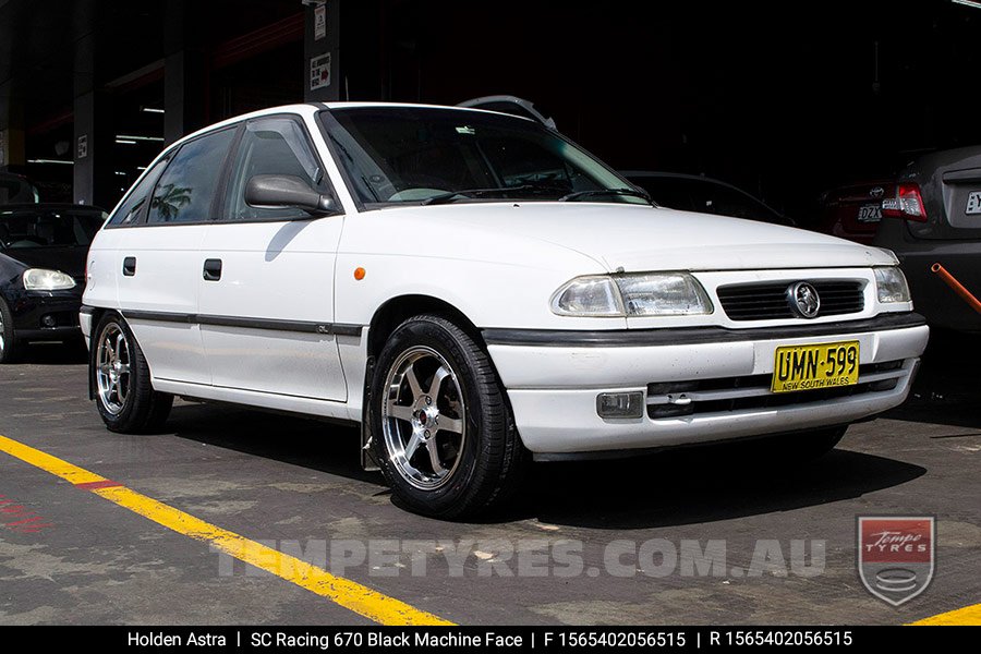 15x6.5 SC Racing 670 Black Machine Face on Holden Astra