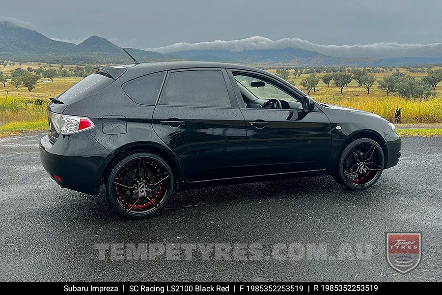 19x8.5 SC Racing LS2100 Black Red on Subaru Impreza