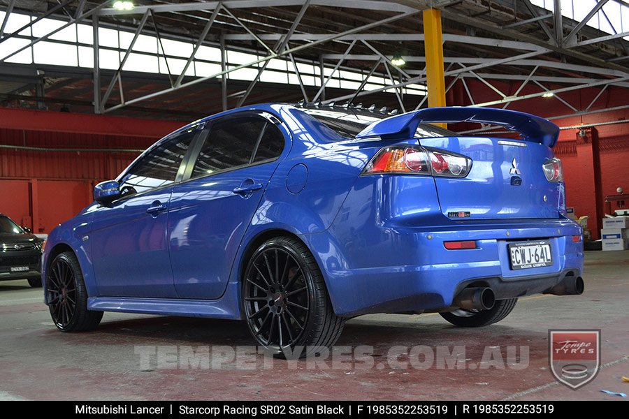 19x8.5 Starcorp Racing SR02 Satin Black on Mitsubishi Lancer