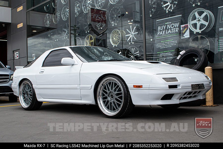 20x8.5 20x9.5 SC Racing LS542 Machined Lip Gun Metal on Mazda RX7