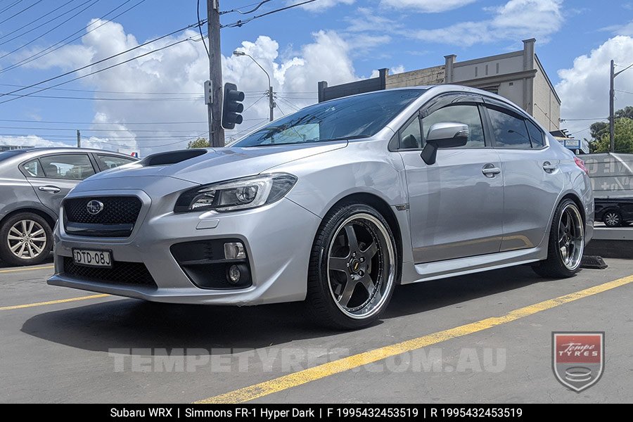 19x8.5 19x9.5 Simmons FR-1 Hyper Dark on Subaru WRX