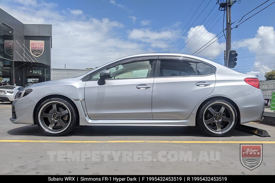 19x8.5 19x9.5 Simmons FR-1 Hyper Dark on Subaru WRX