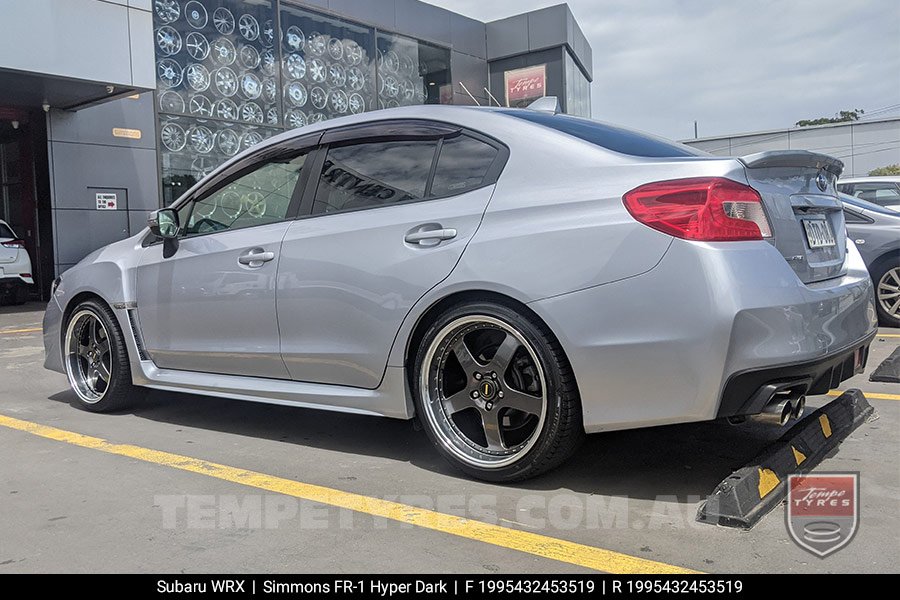 19x8.5 19x9.5 Simmons FR-1 Hyper Dark on Subaru WRX