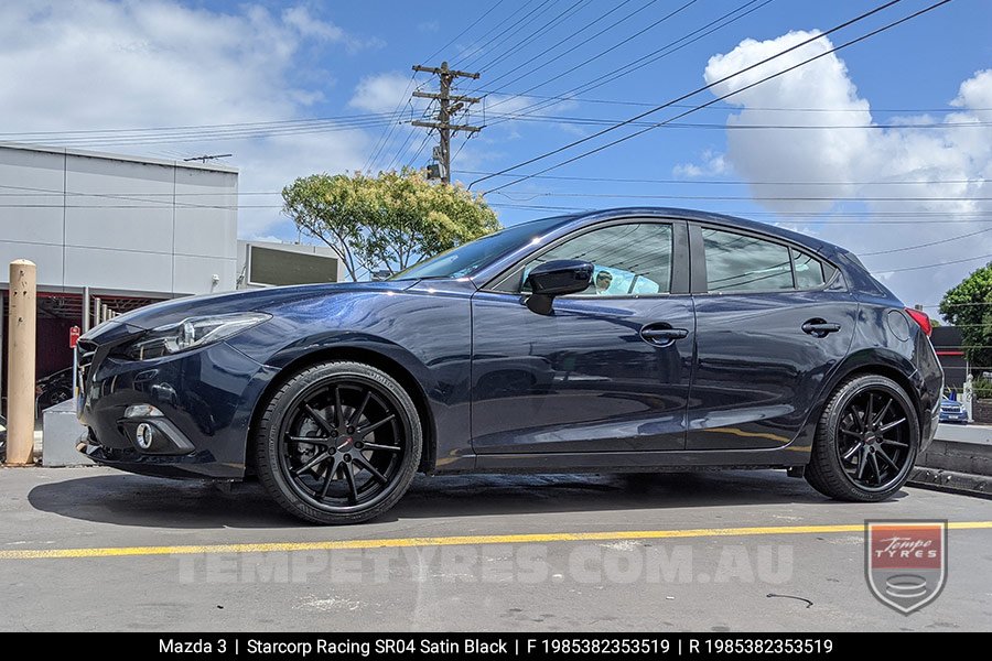 19x8.5 Starcorp Racing SR04 Satin Black on Mazda 3