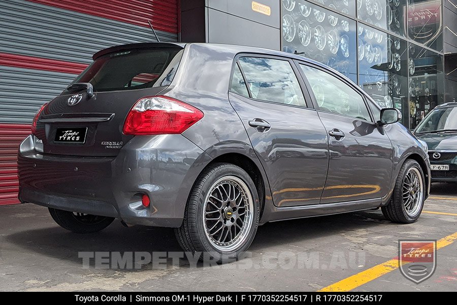 17x7.0 17x8.5 Simmons OM-1 Hyper Dark on Toyota Corolla