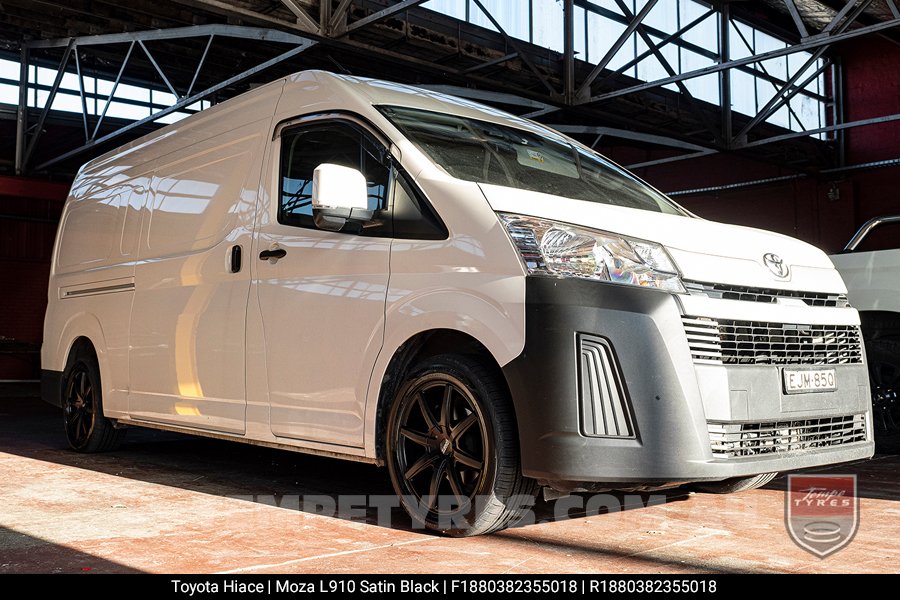 18x8.0 MOZA 910 Blade Satin Black on Toyota Hiace