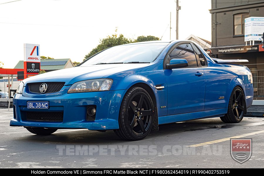 19x8.0 19x9.0 Simmons FR-C Matte Black NCT on Holden Commodore VE