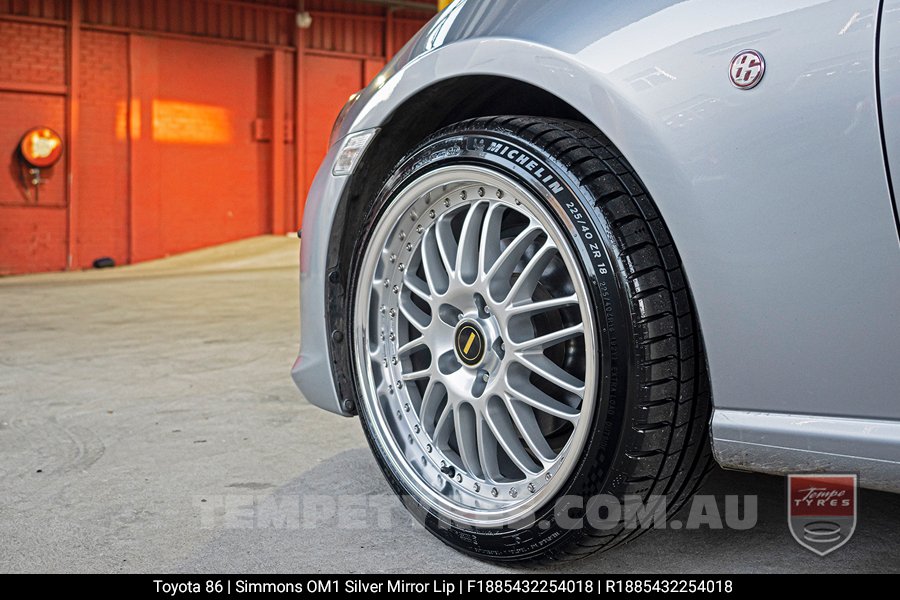 18x8.5 18x9.5 Simmons OM-1 Silver on Toyota 86