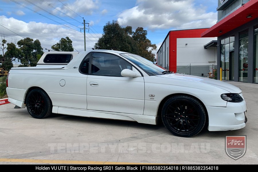 18x8.5 Starcorp Racing SR01 Satin Black on Holden VU UTE