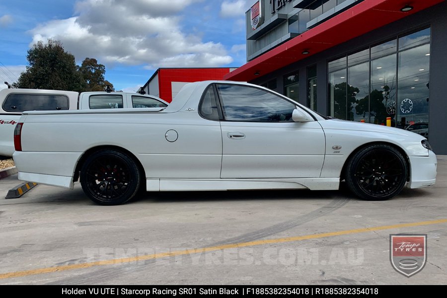 18x8.5 Starcorp Racing SR01 Satin Black on Holden VU UTE