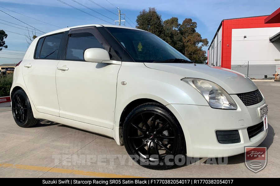 17x7.0 Starcorp Racing SR05 Satin Black on Suzuki Swift