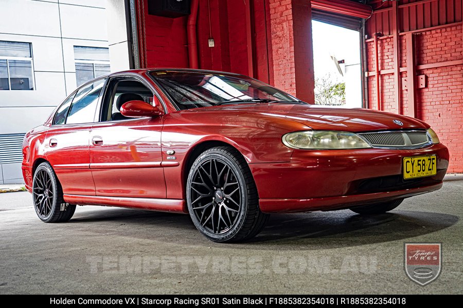 18x8.5 Starcorp Racing SR01 Satin Black on Holden Commodore VX