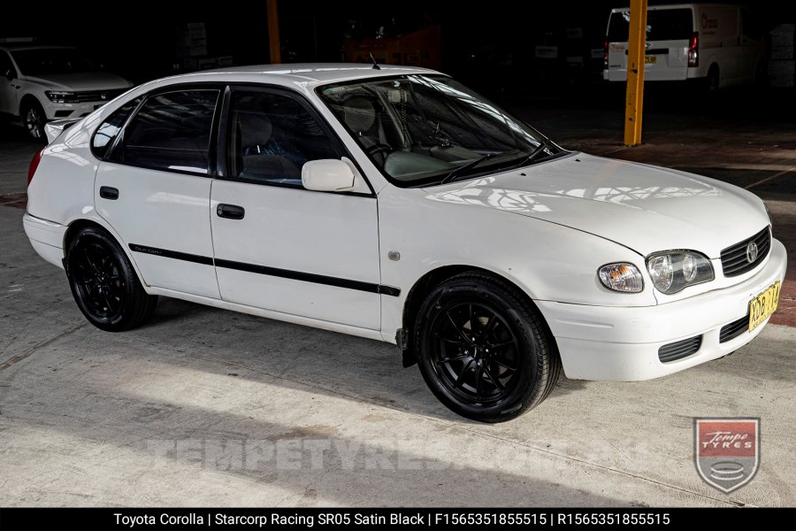 15x6.5 Starcorp Racing SR05 Satin Black on Toyota Corolla