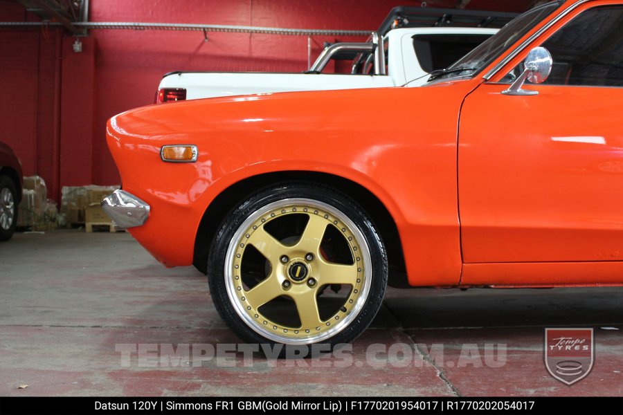 17x7.0 17x8.5 Simmons FR-1 Gold on Nissan Datsun