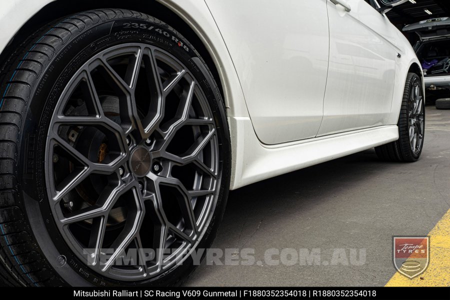 18x8.0 SC Racing V609 Gunmetal on Mitsubishi Ralliart