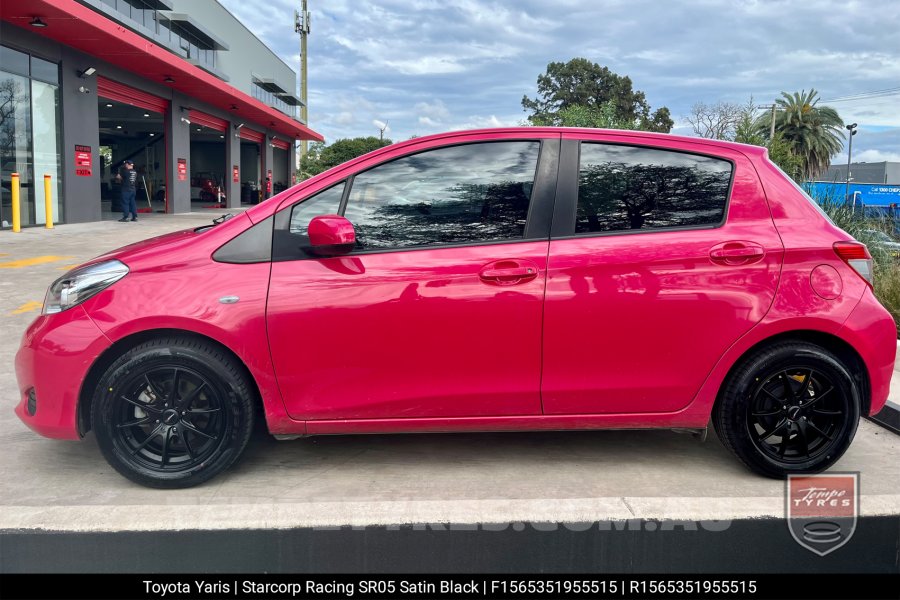 15x6.5 Starcorp Racing SR05 Satin Black on Toyota Yaris