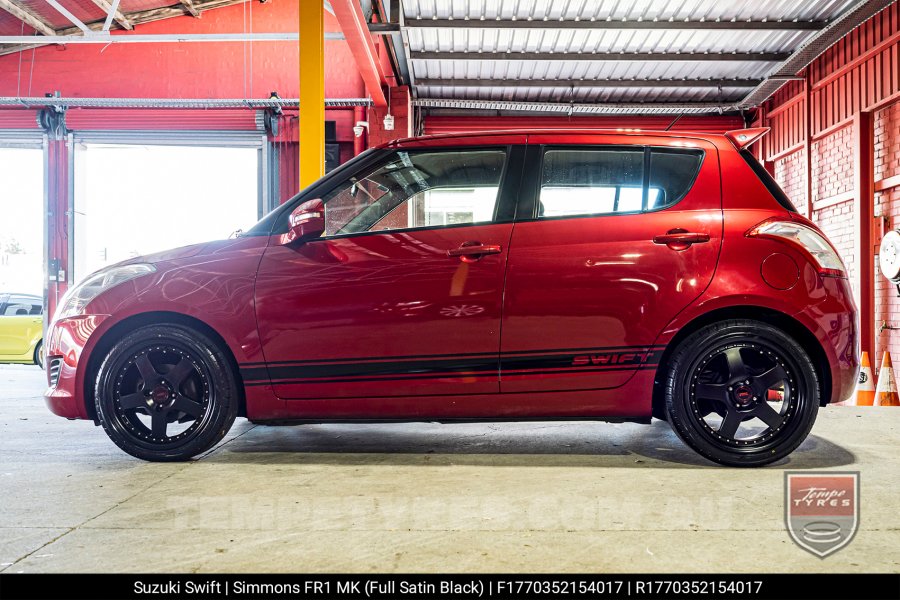 17x7.0 17x8.5 Simmons FR-1 Satin Black on Suzuki Swift