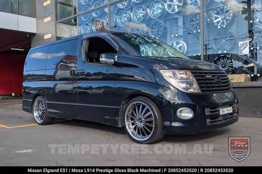 20x8.5 MOZA 914 Prestige Gloss Black Machined on Nissan Elgrand