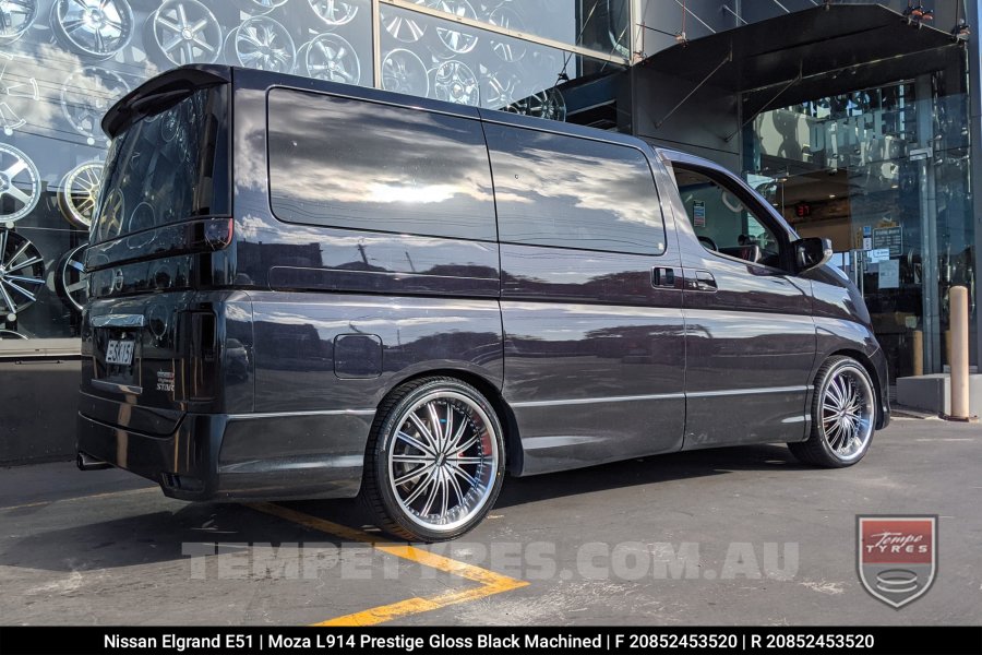 20x8.5 MOZA 914 Prestige Gloss Black Machined on Nissan Elgrand