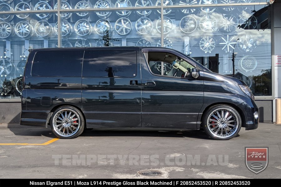 20x8.5 MOZA 914 Prestige Gloss Black Machined on Nissan Elgrand