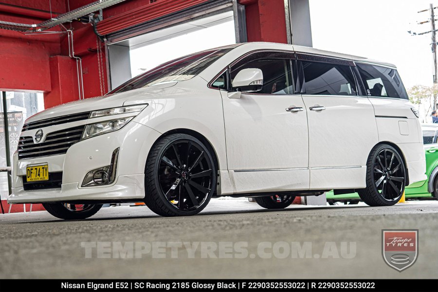 22x9.0 SC Racing 2185 Glossy Black on Nissan Elgrand