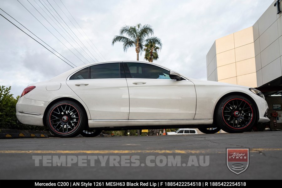 18x8.5 1261 MESH63 Black Red Lip on Mercedes C-Class