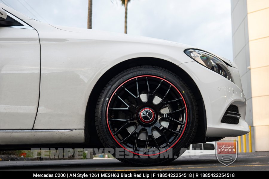 18x8.5 1261 MESH63 Black Red Lip on Mercedes C-Class