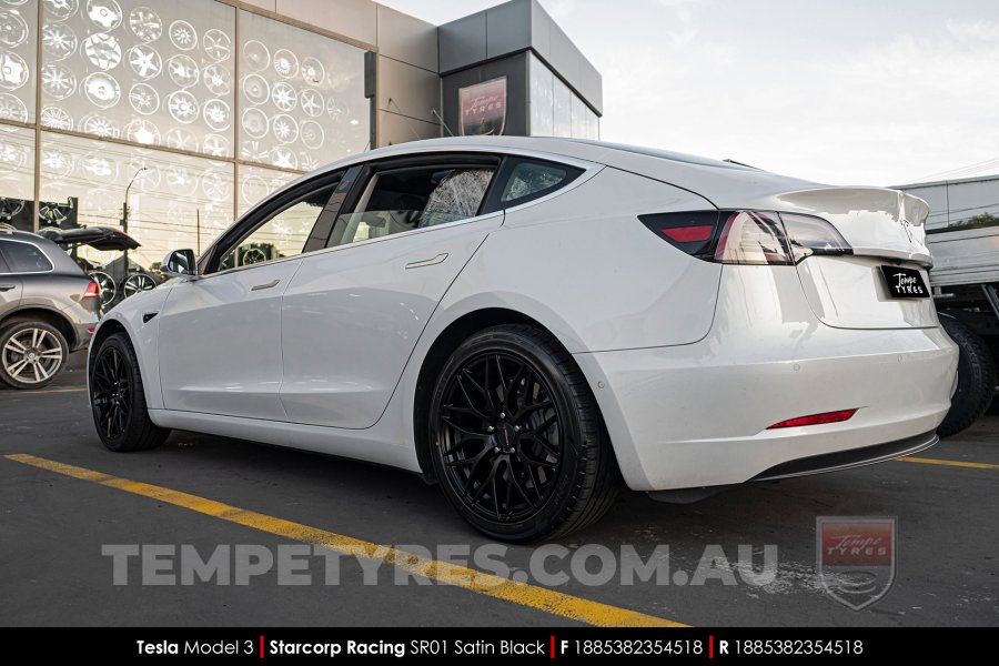 18x8.5 Starcorp Racing SR01 Satin Black on Tesla Model 3