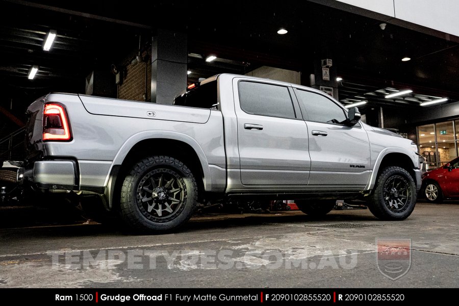 20x9.0 Grudge Offroad F1 Fury Matte Gunmetal on Dodge Ram