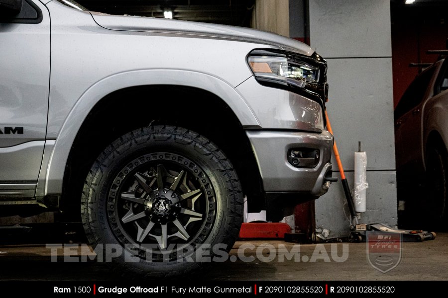 20x9.0 Grudge Offroad F1 Fury Matte Gunmetal on Dodge Ram